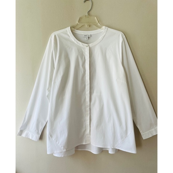 J.Jill Sz L White Shirt Collection A Line Hidden Button Up Tunic Scoop Neck - Picture 1 of 7